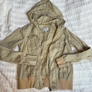 TILDON 1 Small Khaki‎ Military Jacket Zip Up Hooded Tan